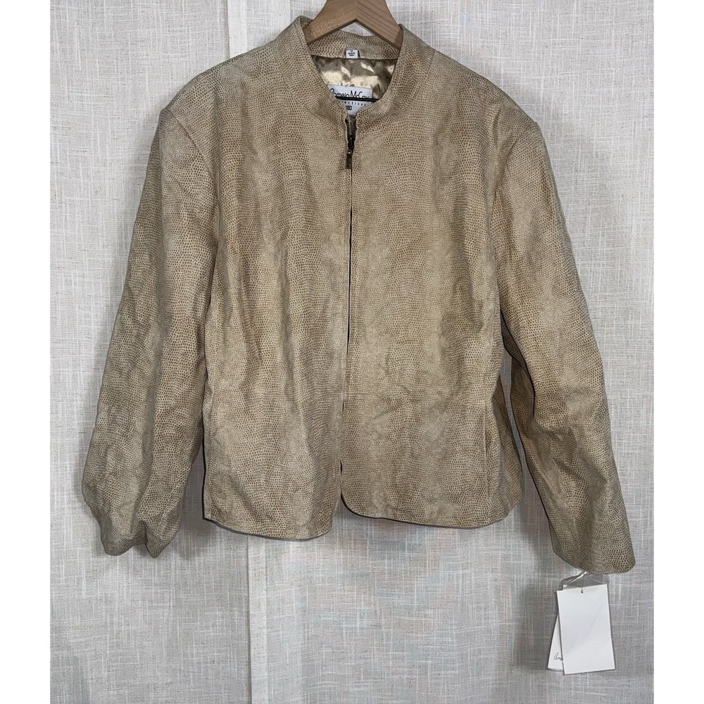 NEW‎ Pamela McCoy Women's Plus 3X Tan Snakeskin Genuine Leather Coat Jacket NWT